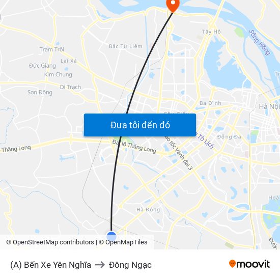 (A) Bến Xe Yên Nghĩa to Đông Ngạc map