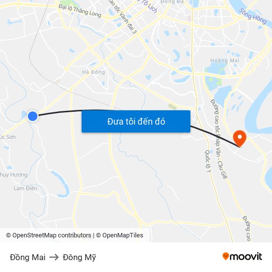 Đồng Mai to Đông Mỹ map