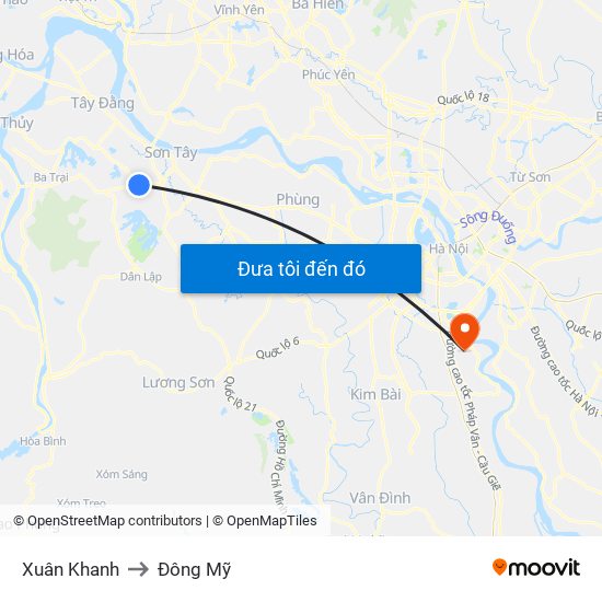 Xuân Khanh to Đông Mỹ map