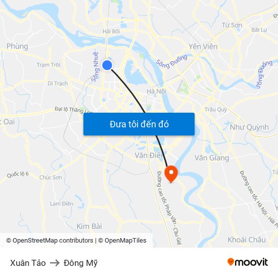 Xuân Tảo to Đông Mỹ map