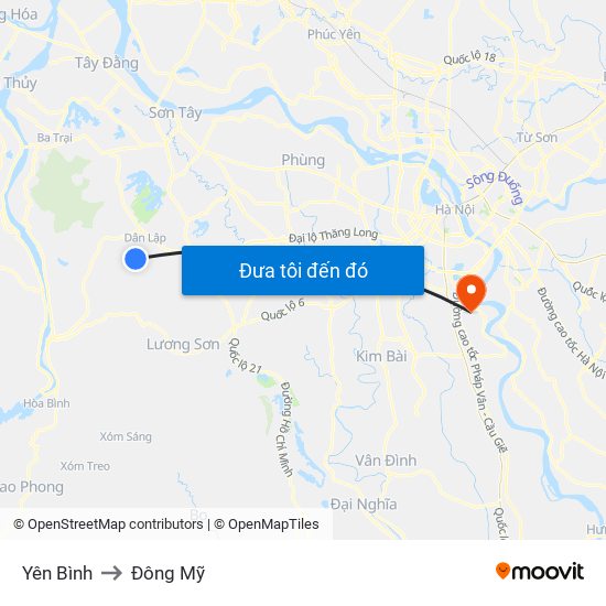 Yên Bình to Đông Mỹ map