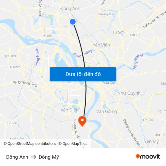 Đông Anh to Đông Mỹ map