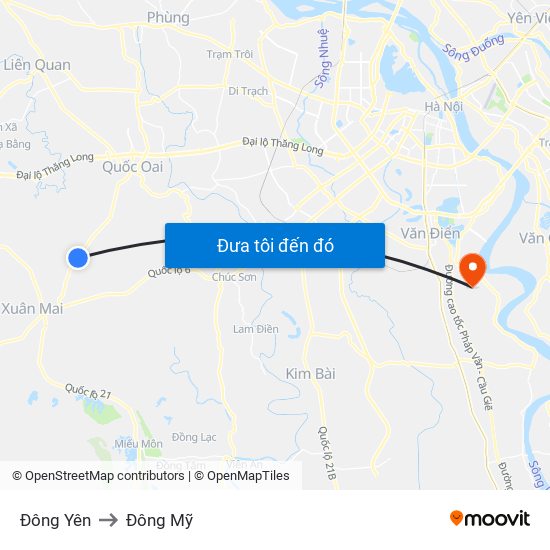 Đông Yên to Đông Mỹ map