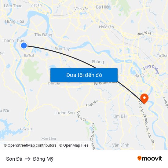 Sơn Đà to Đông Mỹ map