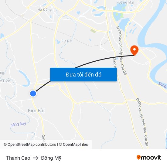 Thanh Cao to Đông Mỹ map