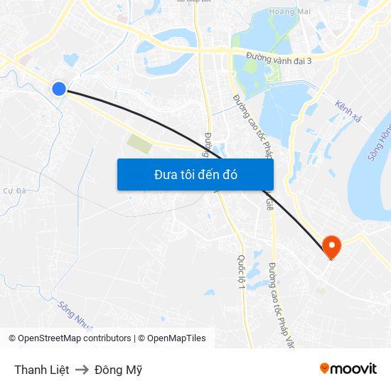 Thanh Liệt to Đông Mỹ map
