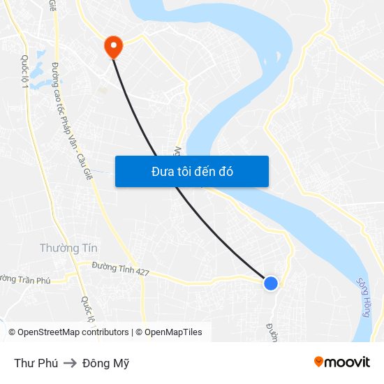 Thư Phú to Đông Mỹ map