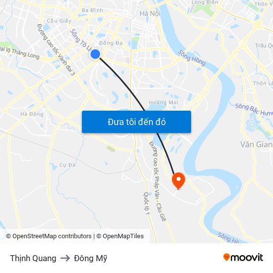 Thịnh Quang to Đông Mỹ map