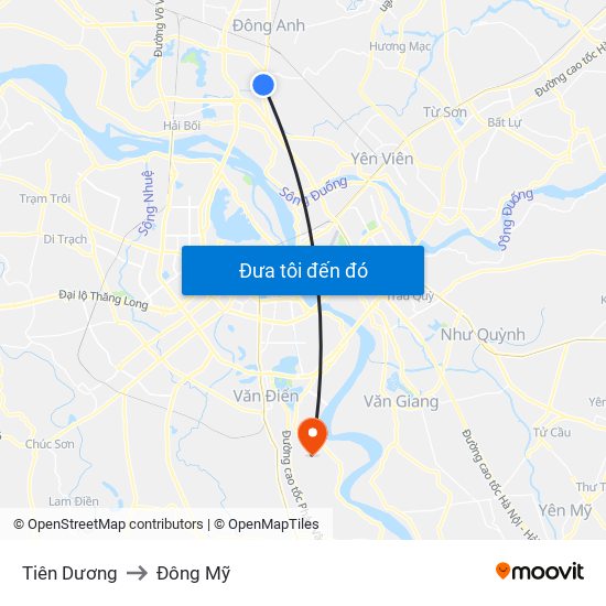 Tiên Dương to Đông Mỹ map