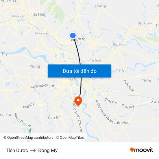 Tiên Dược to Đông Mỹ map