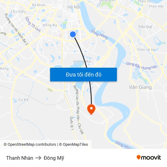 Thanh Nhàn to Đông Mỹ map