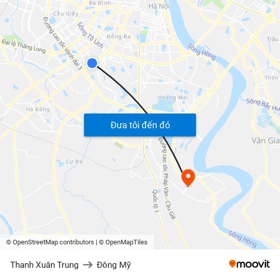 Thanh Xuân Trung to Đông Mỹ map