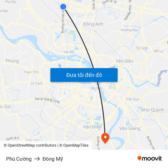 Phú Cường to Đông Mỹ map