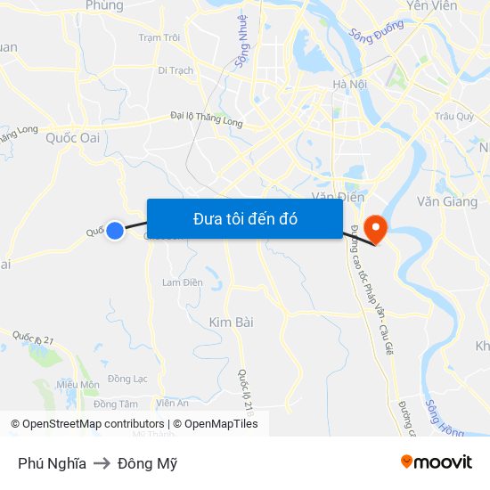 Phú Nghĩa to Đông Mỹ map