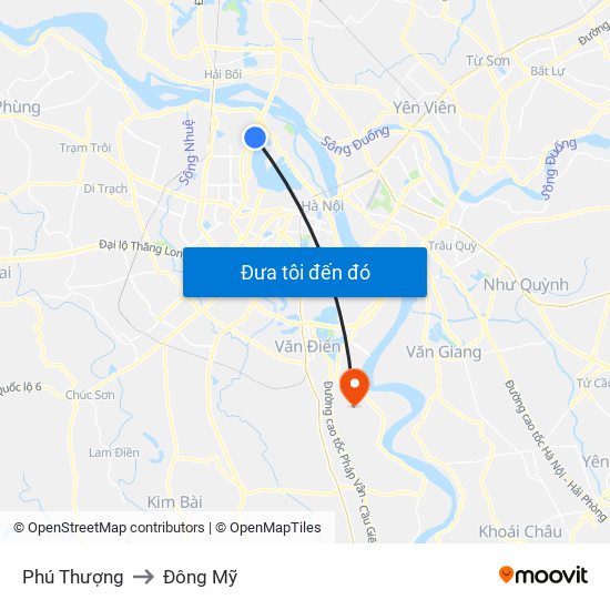 Phú Thượng to Đông Mỹ map