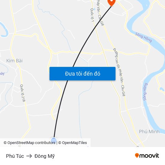 Phú Túc to Đông Mỹ map