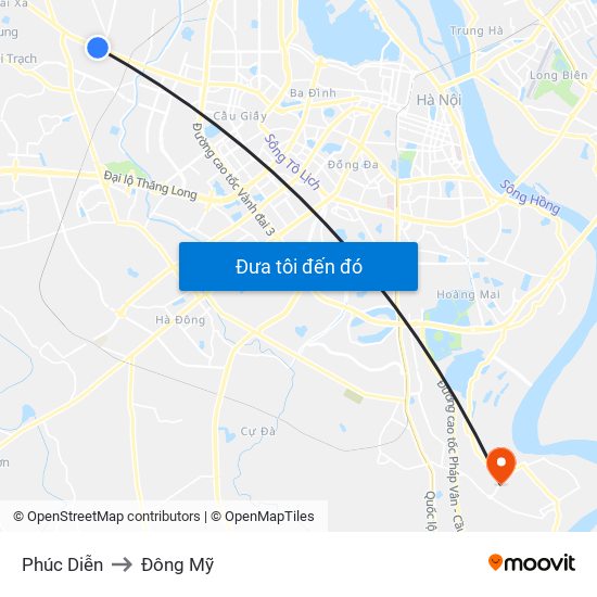 Phúc Diễn to Đông Mỹ map