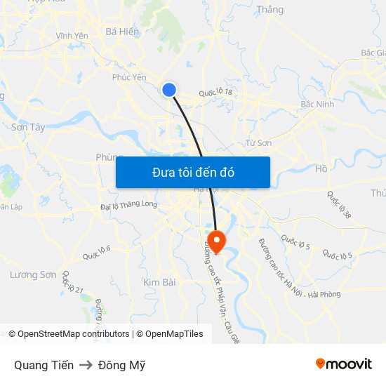 Quang Tiến to Đông Mỹ map