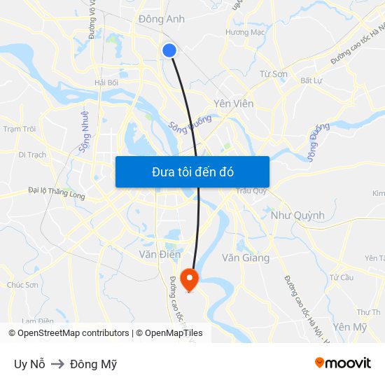 Uy Nỗ to Đông Mỹ map