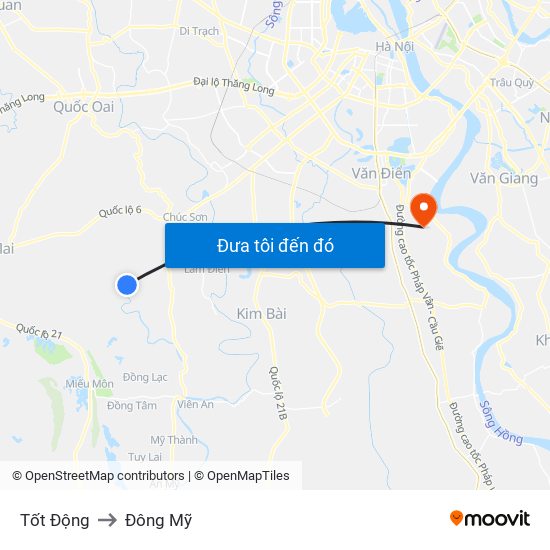 Tốt Động to Đông Mỹ map