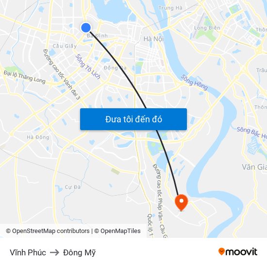 Vĩnh Phúc to Đông Mỹ map