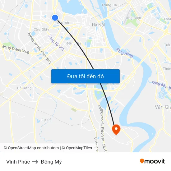 Vĩnh Phúc to Đông Mỹ map