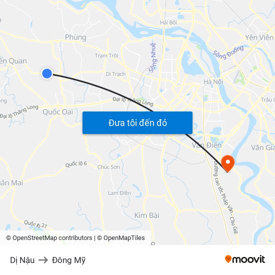 Dị Nậu to Đông Mỹ map