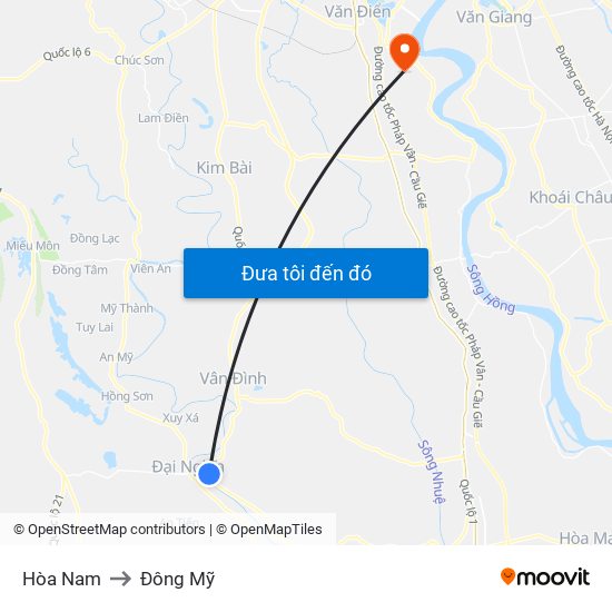 Hòa Nam to Đông Mỹ map