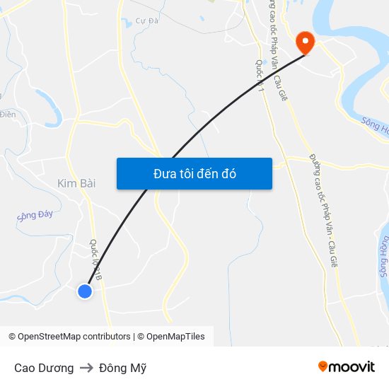 Cao Dương to Đông Mỹ map