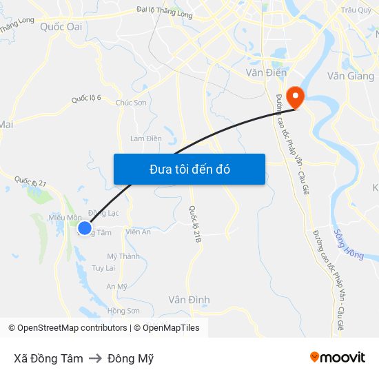 Xã Đồng Tâm to Đông Mỹ map