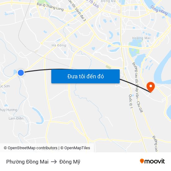 Phường Đồng Mai to Đông Mỹ map