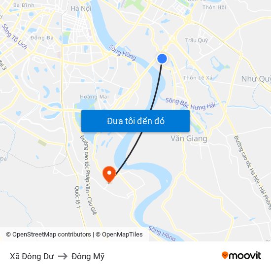 Xã Đông Dư to Đông Mỹ map