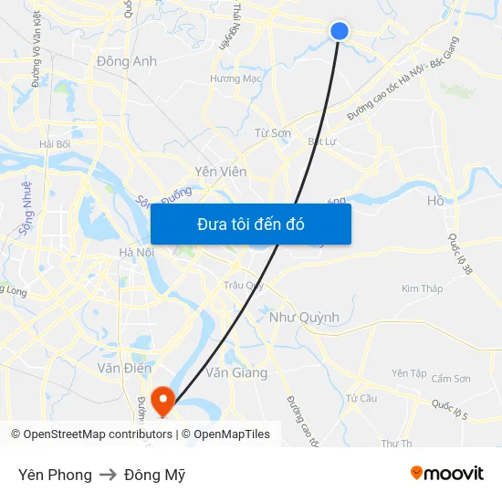 Yên Phong to Đông Mỹ map