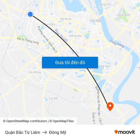 Quận Bắc Từ Liêm to Đông Mỹ map