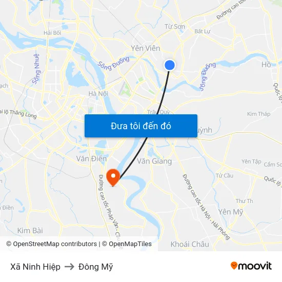 Xã Ninh Hiệp to Đông Mỹ map