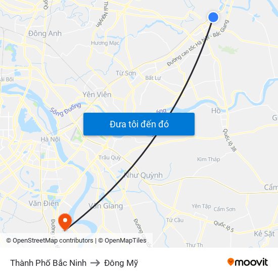 Thành Phố Bắc Ninh to Đông Mỹ map
