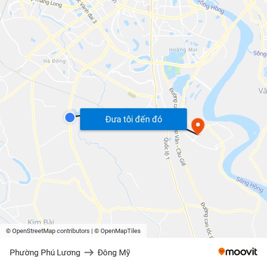 Phường Phú Lương to Đông Mỹ map