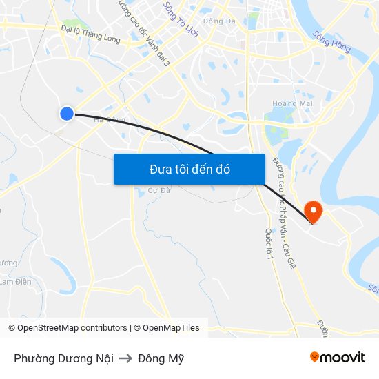 Phường Dương Nội to Đông Mỹ map