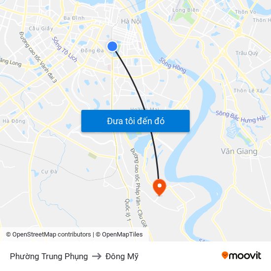 Phường Trung Phụng to Đông Mỹ map