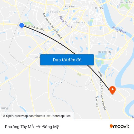 Phường Tây Mỗ to Đông Mỹ map