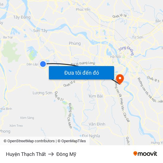 Huyện Thạch Thất to Đông Mỹ map