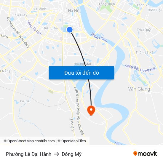 Phường Lê Đại Hành to Đông Mỹ map