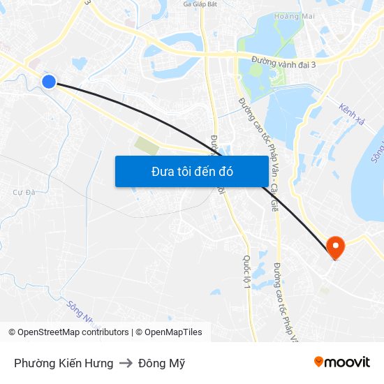 Phường Kiến Hưng to Đông Mỹ map