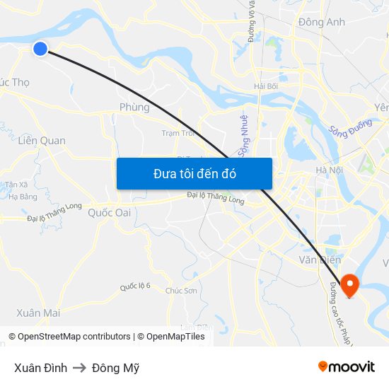 Xuân Đình to Đông Mỹ map