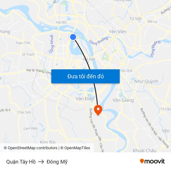 Quận Tây Hồ to Đông Mỹ map