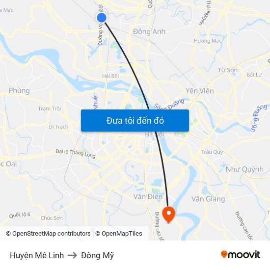 Huyện Mê Linh to Đông Mỹ map