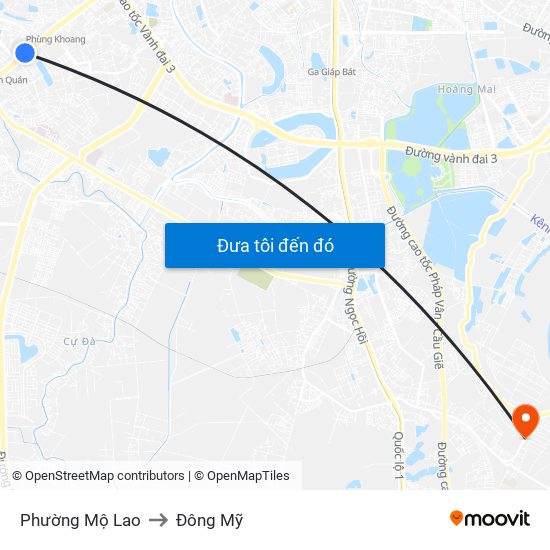 Phường Mộ Lao to Đông Mỹ map