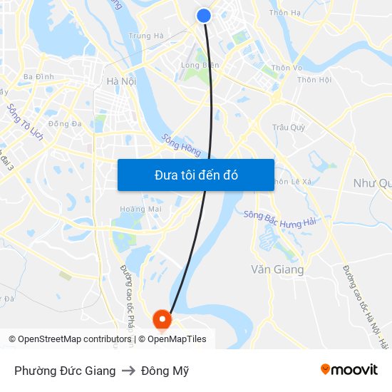 Phường Đức Giang to Đông Mỹ map