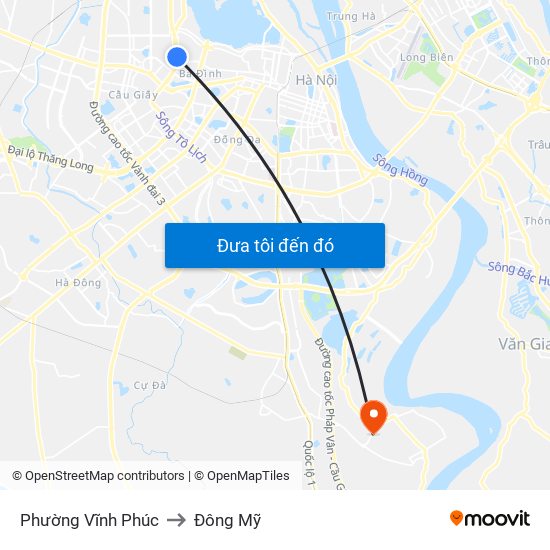 Phường Vĩnh Phúc to Đông Mỹ map