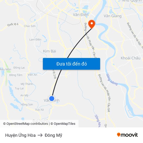 Huyện Ứng Hòa to Đông Mỹ map